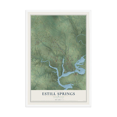 Map of Estill Springs, Tennessee, 12 x 18 inch print in a white wood frame