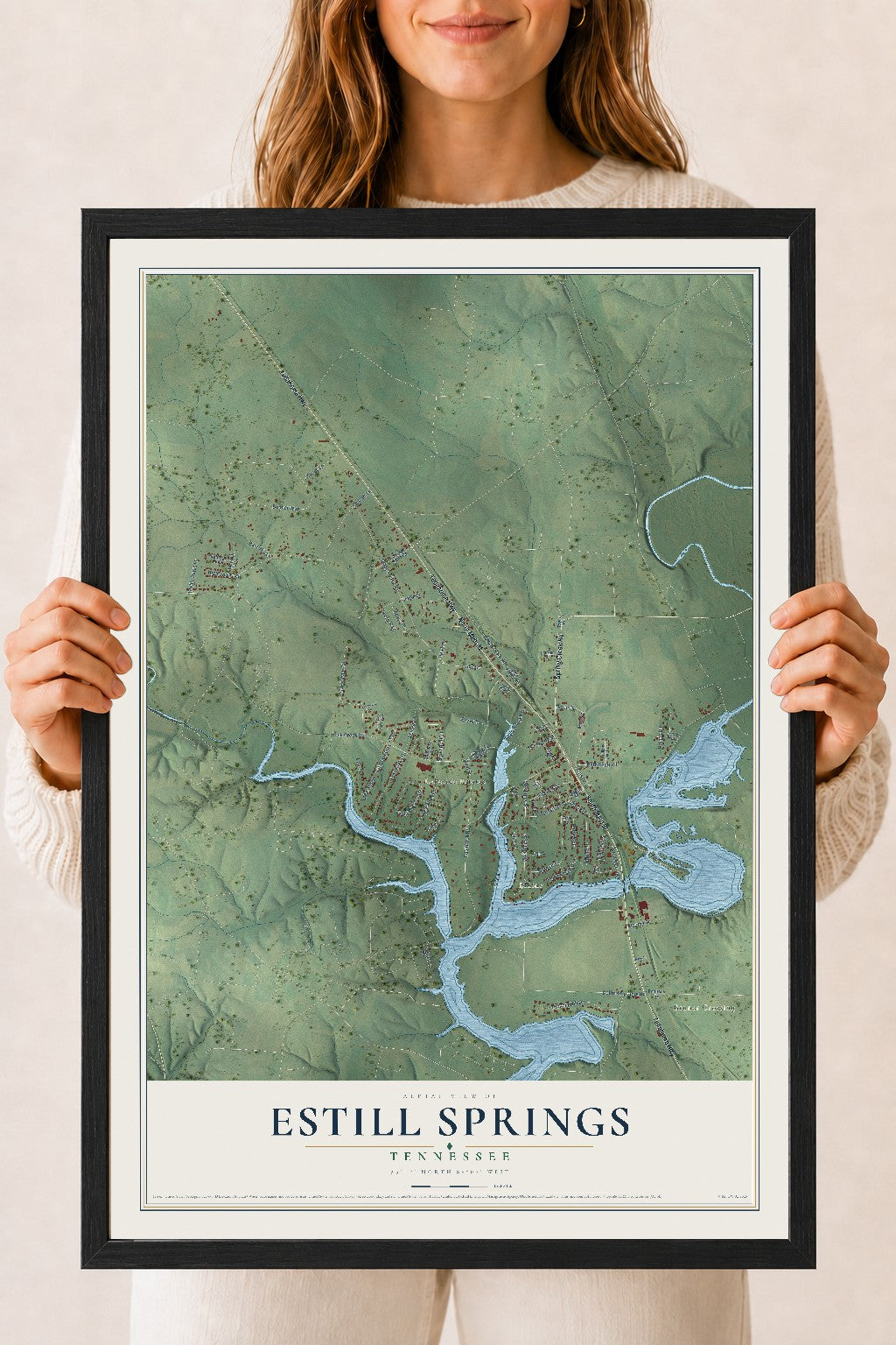 Map of Estill Springs, Tennessee, 18 x 24 inch print in a black wood frame