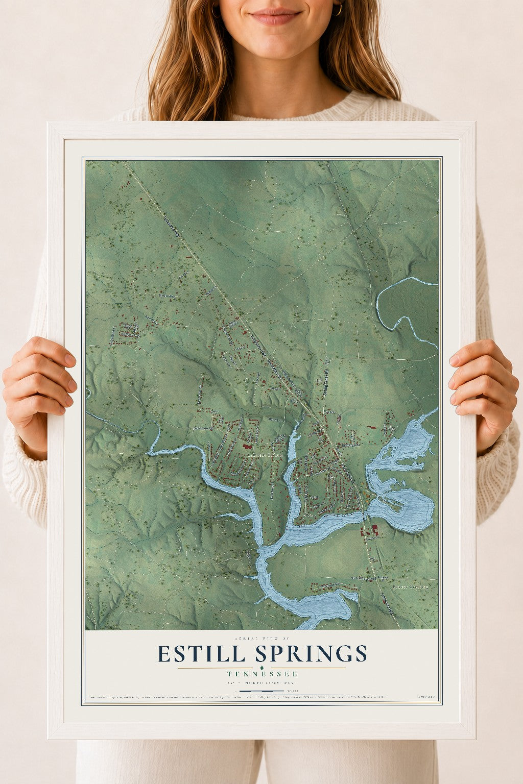 Map of Estill Springs, Tennessee, 18 x 24 inch print in a white wood frame