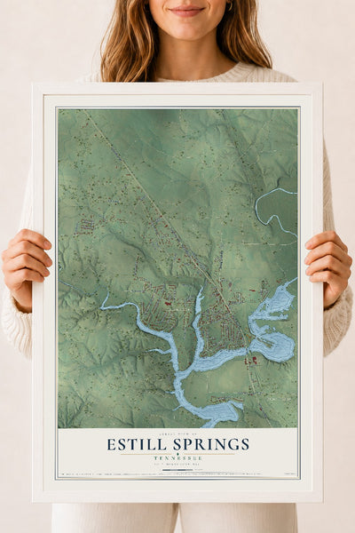 Map of Estill Springs, Tennessee, 18 x 24 inch print in a white wood frame