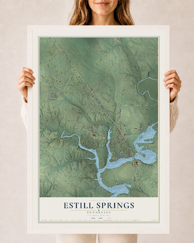 Map of Estill Springs, Tennessee, 24 x 36 inch print in a white wood frame