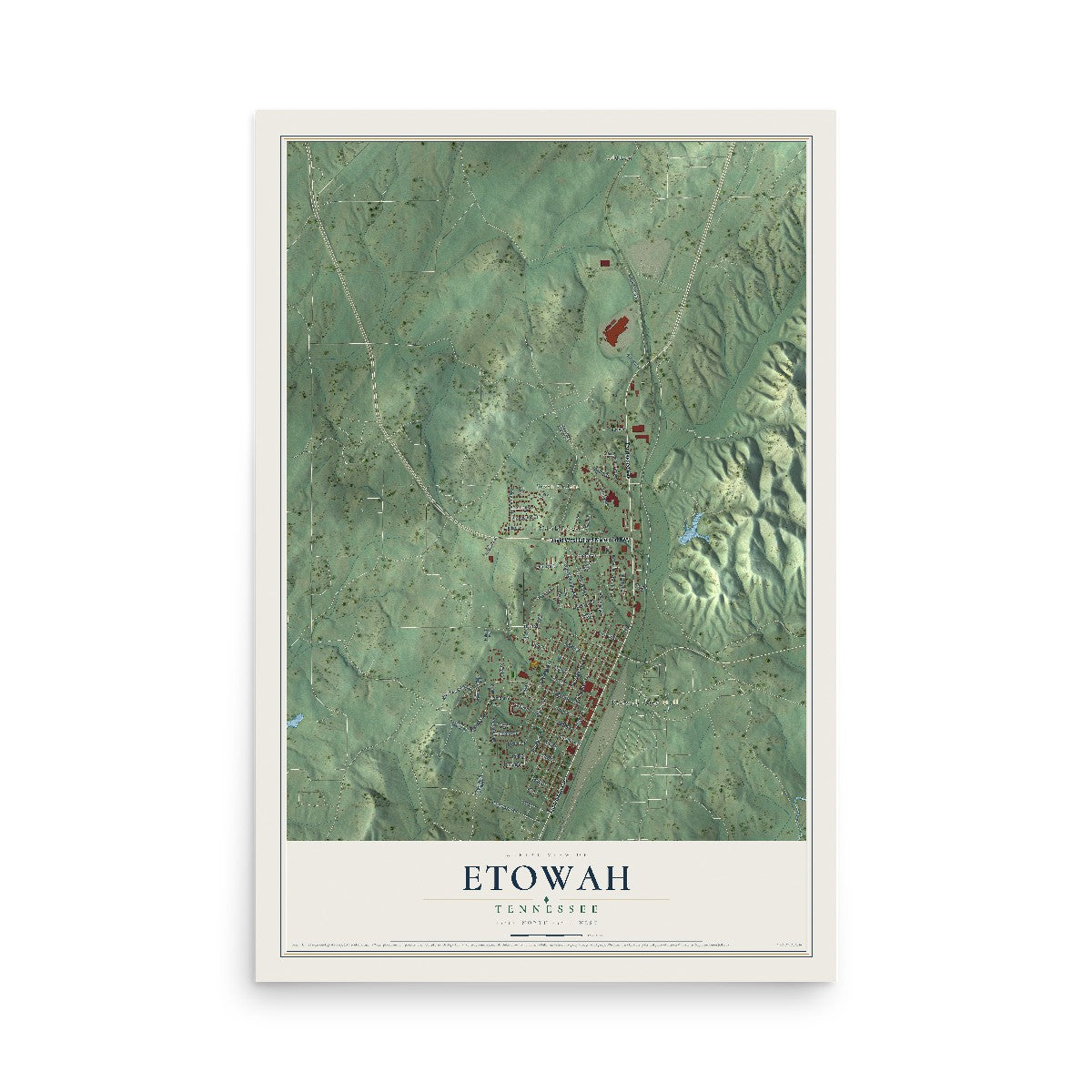 Map of Etowah, Tennessee, 12 x 18 inch unframed archival matte print
