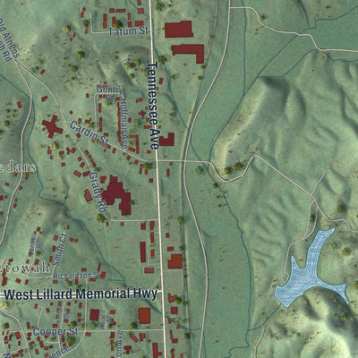 Second close-up of the map of Etowah, Tennessee print showing more streets and buildings