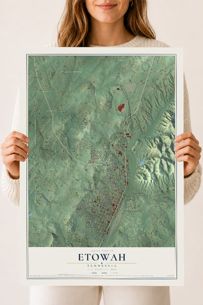 Map of Etowah, Tennessee, 18 x 24 inch unframed archival matte print
