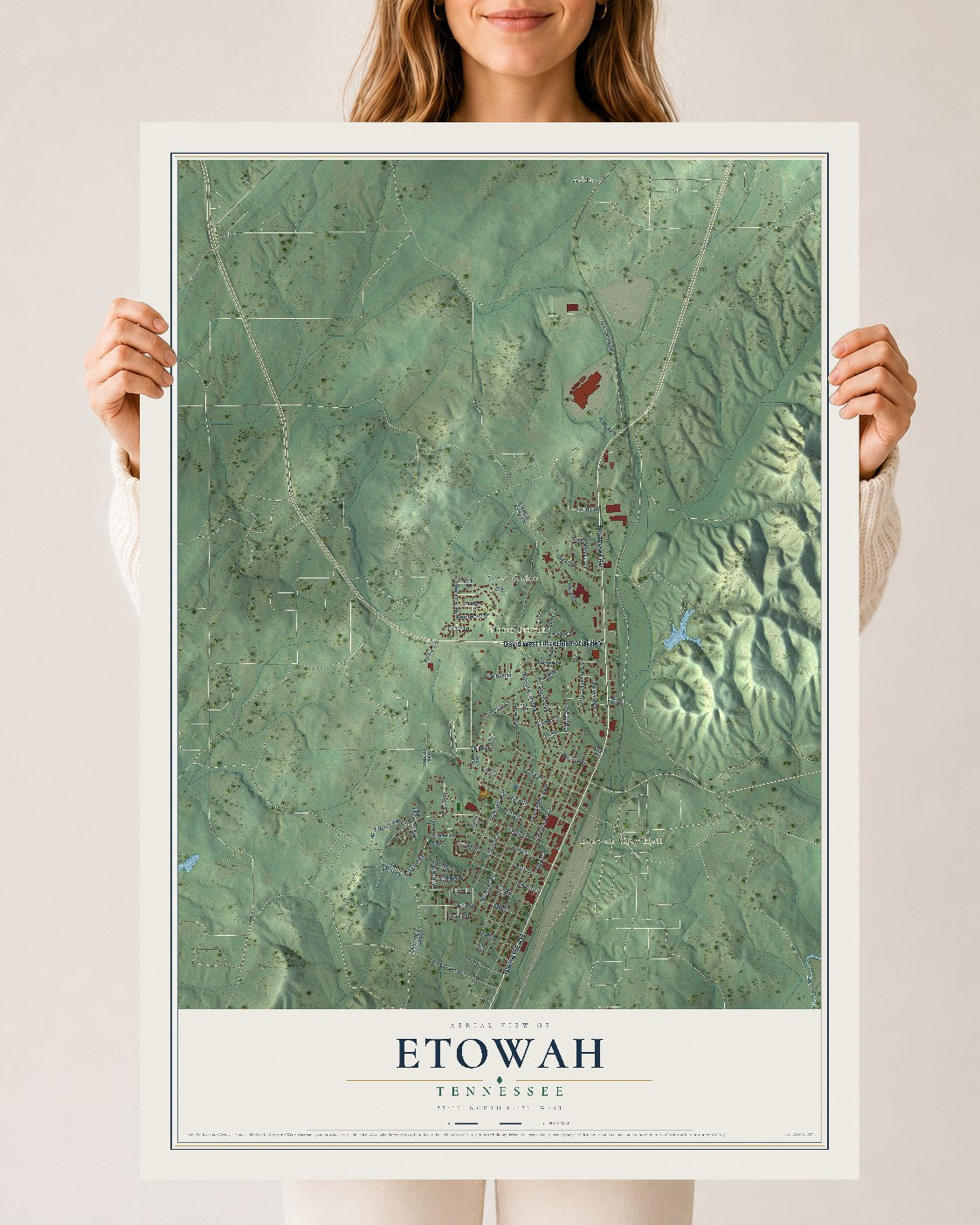 Map of Etowah, Tennessee, 24 x 36 inch unframed archival matte print
