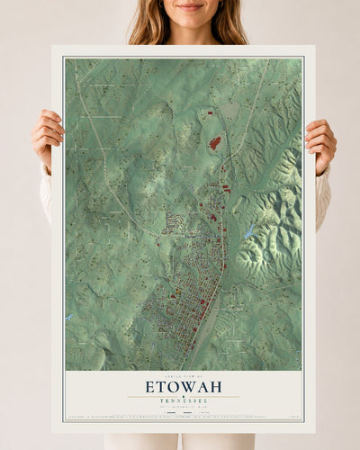 Map of Etowah, Tennessee, 24 x 36 inch unframed archival matte print