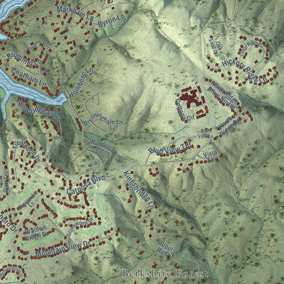 Second close-up of the map of Fairfield Glade, Tennessee print showing more streets and buildings