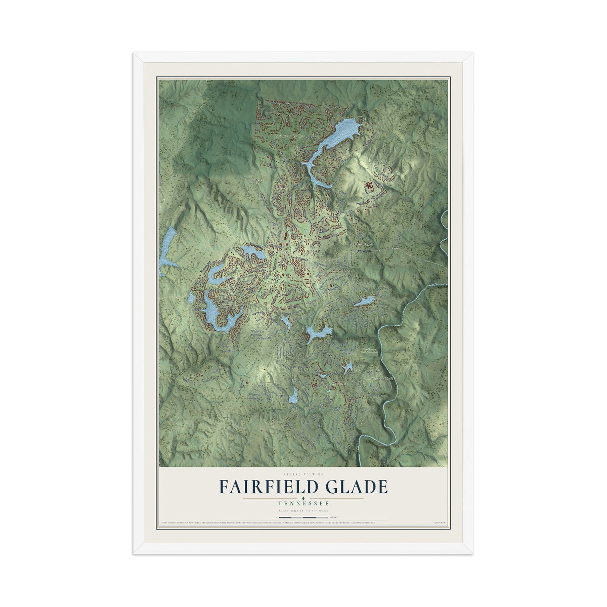 Map of Fairfield Glade, Tennessee, 12 x 18 inch print in a white wood frame