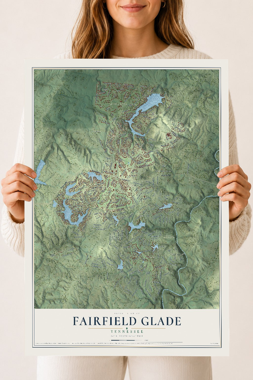 Map of Fairfield Glade, Tennessee, 18 x 24 inch unframed archival matte print