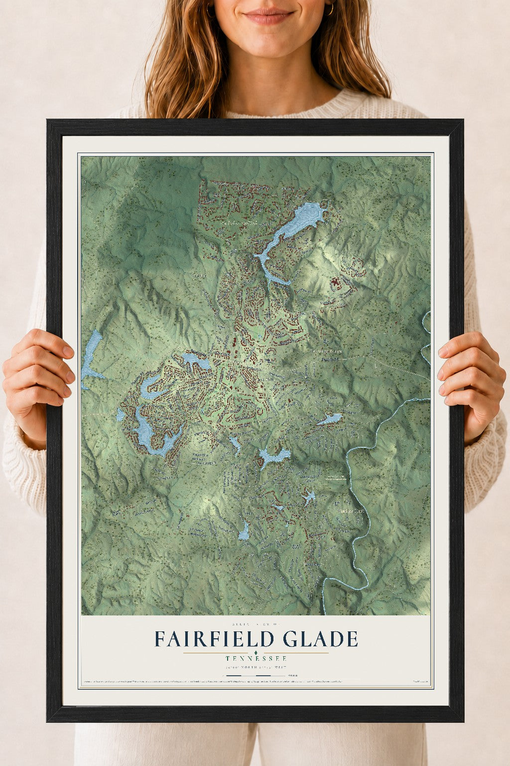 Map of Fairfield Glade, Tennessee, 18 x 24 inch print in a black wood frame