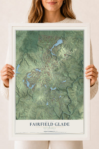 Map of Fairfield Glade, Tennessee, 18 x 24 inch print in a white wood frame