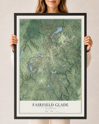 Map of Fairfield Glade, Tennessee, 24 x 36 inch print in a black wood frame