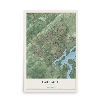 Map of Farragut, Tennessee, 12 x 18 inch unframed archival matte print
