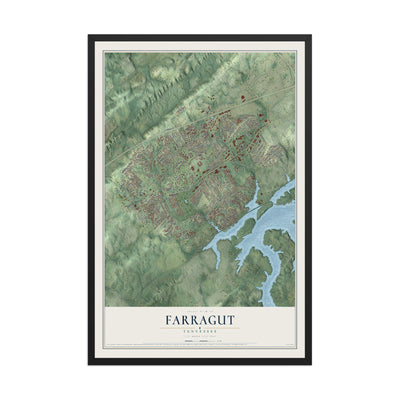 Map of Farragut, Tennessee, 12 x 18 inch print in a black wood frame