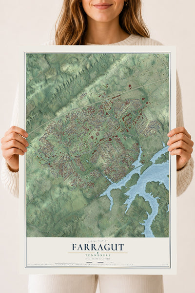 Map of Farragut, Tennessee, 18 x 24 inch unframed archival matte print