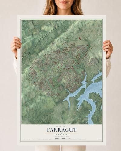 Map of Farragut, Tennessee, 24 x 36 inch unframed archival matte print