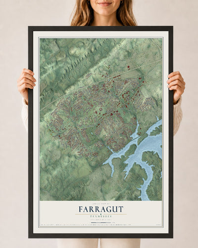 Map of Farragut, Tennessee, 24 x 36 inch print in a black wood frame