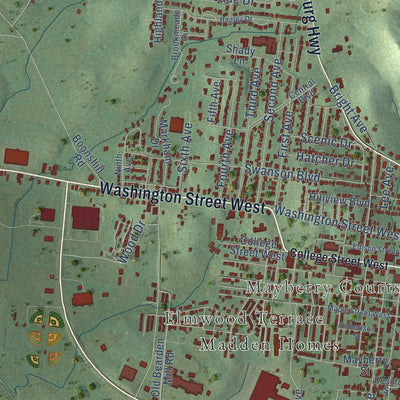 Close-up of the map of Fayetteville, Tennessee print showing street and building detail