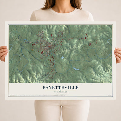 Map of Fayetteville, Tennessee, 18 x 24 inch unframed archival matte print