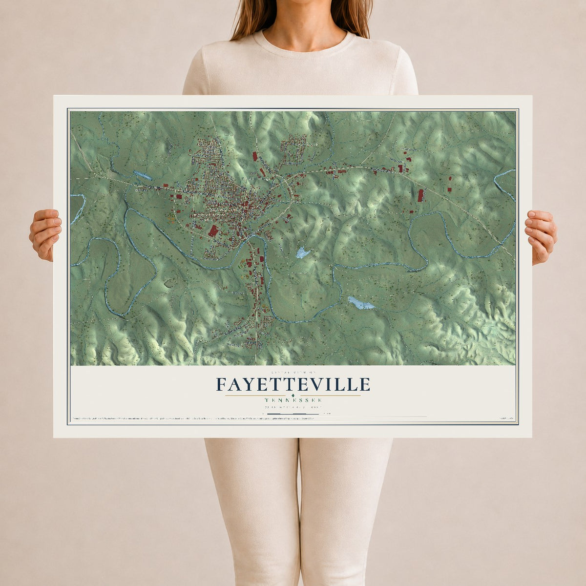 Map of Fayetteville, Tennessee, 24 x 36 inch unframed archival matte print