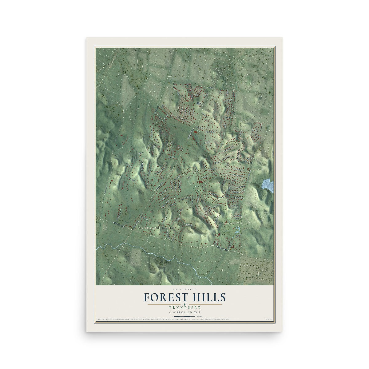 Map of Forest Hills, Tennessee, 12 x 18 inch unframed archival matte print