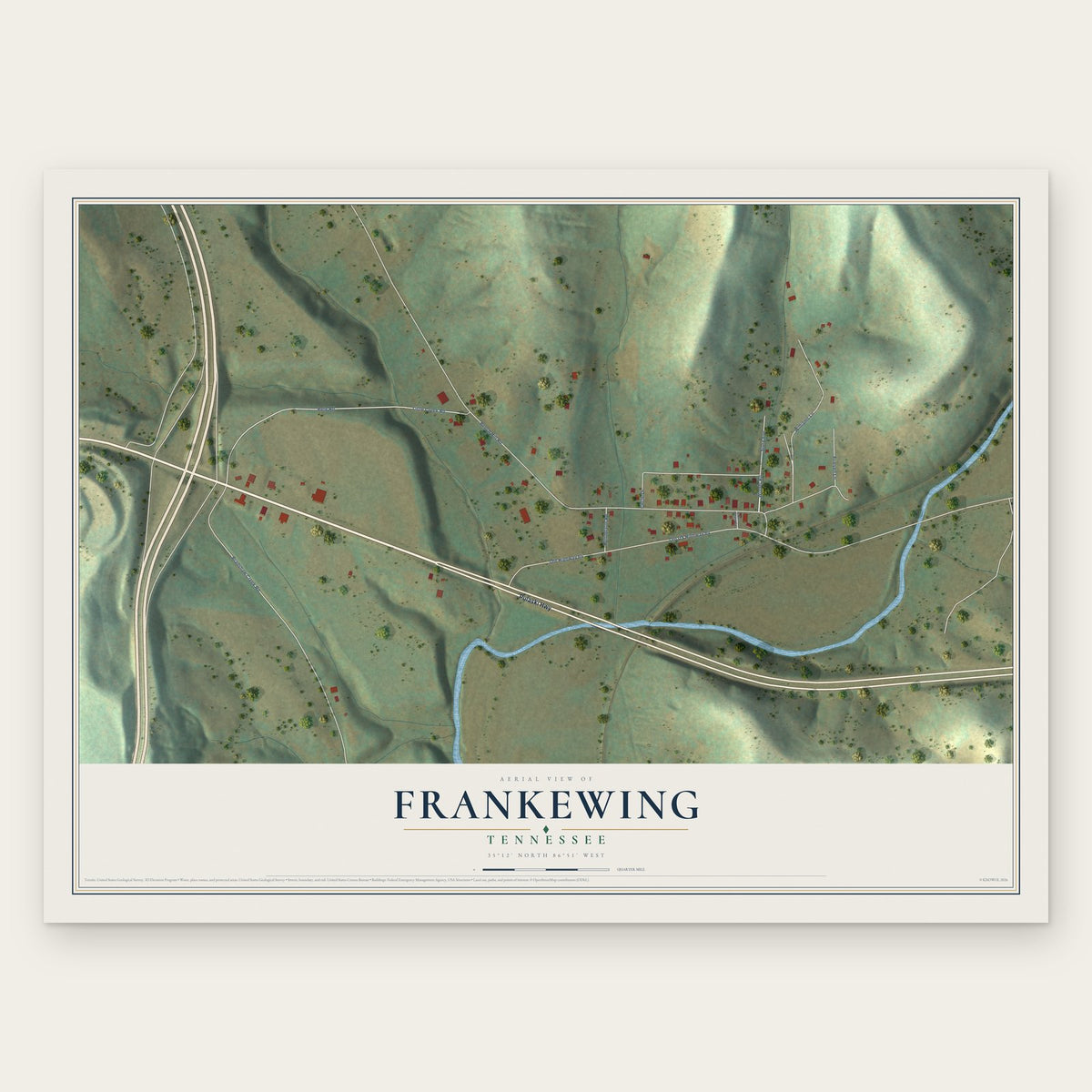 Frankewing, Tennessee map print, the full design