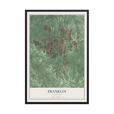 Map of Franklin, Tennessee, 12 x 18 inch print in a black wood frame