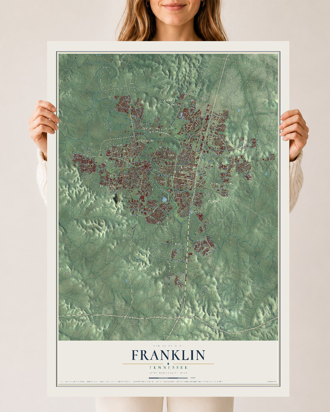 Map of Franklin, Tennessee, 24 x 36 inch unframed archival matte print