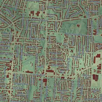 Close-up of the map of Frayser, Tennessee print showing street and building detail