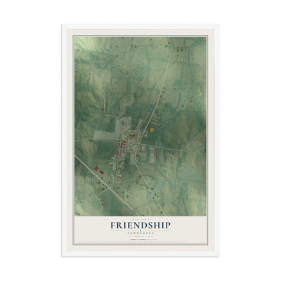 Map of Friendship, Tennessee, 12 x 18 inch print in a white wood frame