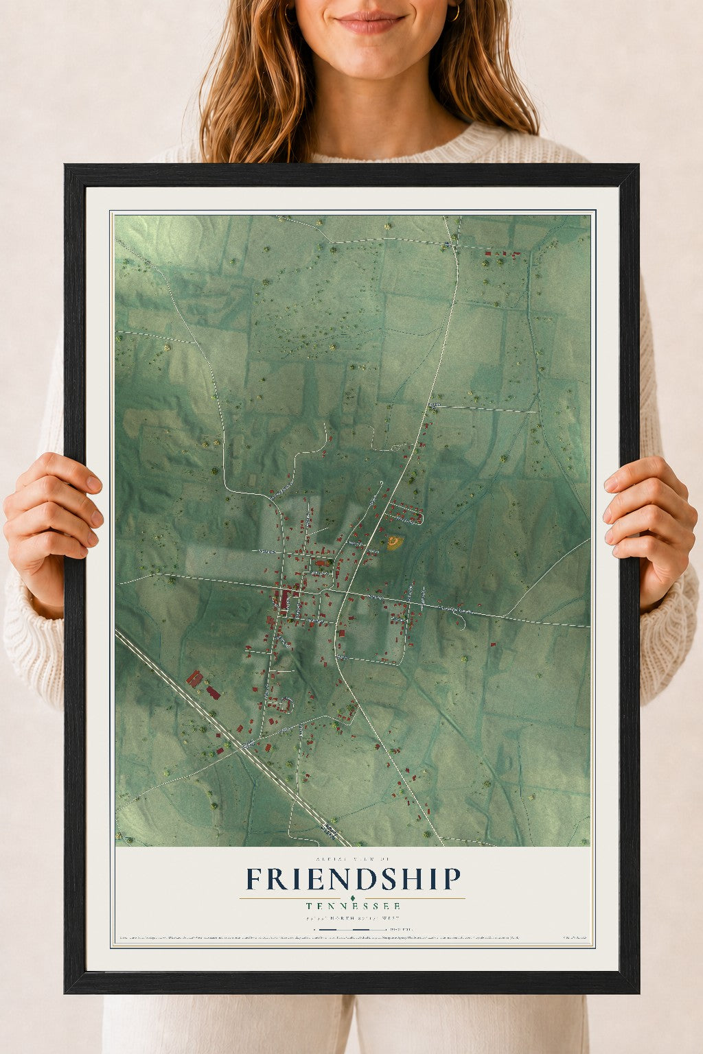 Map of Friendship, Tennessee, 18 x 24 inch print in a black wood frame