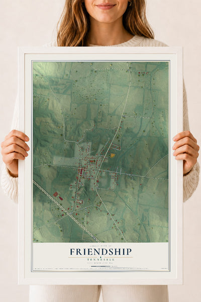 Map of Friendship, Tennessee, 18 x 24 inch print in a white wood frame