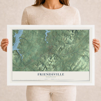 Map of Friendsville, Tennessee, 12 x 18 inch print in a white wood frame