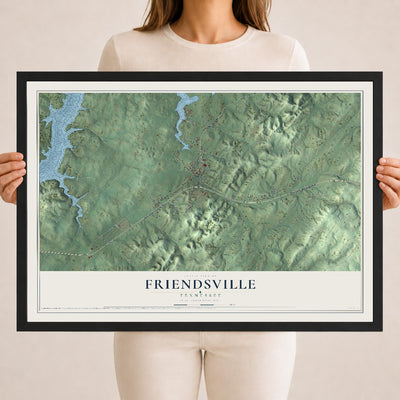 Map of Friendsville, Tennessee, 18 x 24 inch print in a black wood frame