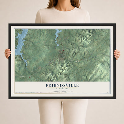Map of Friendsville, Tennessee, 24 x 36 inch print in a black wood frame