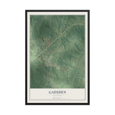 Map of Gadsden, Tennessee, 12 x 18 inch print in a black wood frame