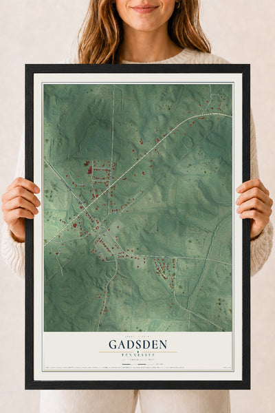 Map of Gadsden, Tennessee, 18 x 24 inch print in a black wood frame