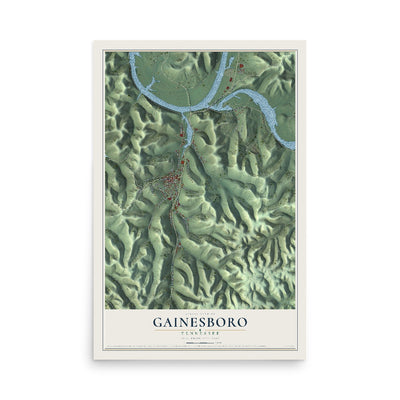 Map of Gainesboro, Tennessee, 12 x 18 inch unframed archival matte print