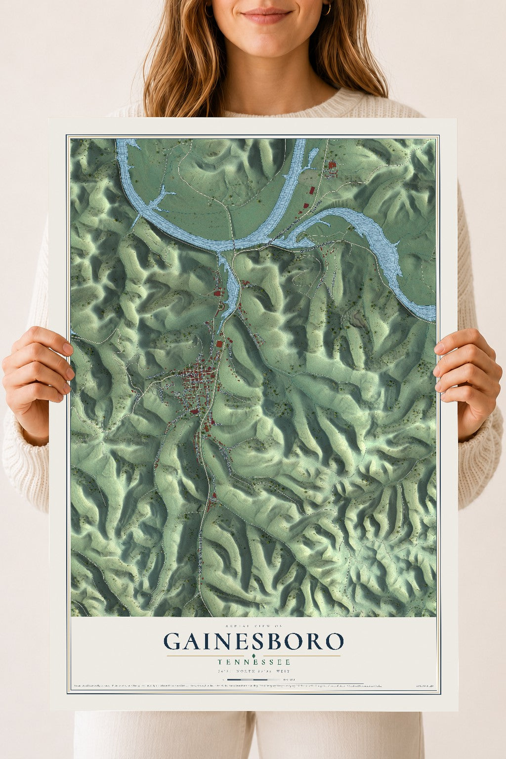 Map of Gainesboro, Tennessee, 18 x 24 inch unframed archival matte print