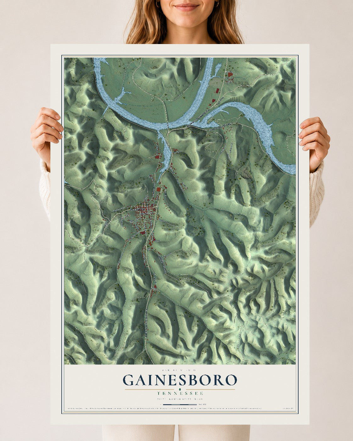 Map of Gainesboro, Tennessee, 24 x 36 inch unframed archival matte print