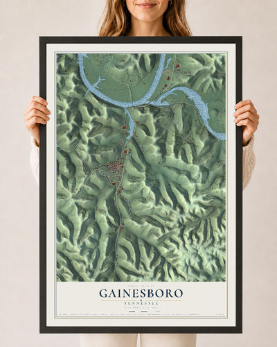 Map of Gainesboro, Tennessee, 24 x 36 inch print in a black wood frame