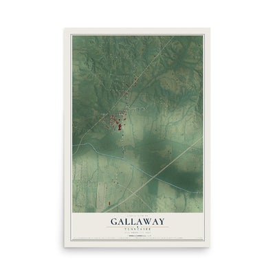 Map of Gallaway, Tennessee, 12 x 18 inch unframed archival matte print