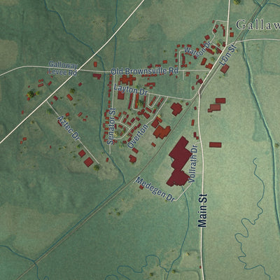 Close-up of the map of Gallaway, Tennessee print showing street and building detail