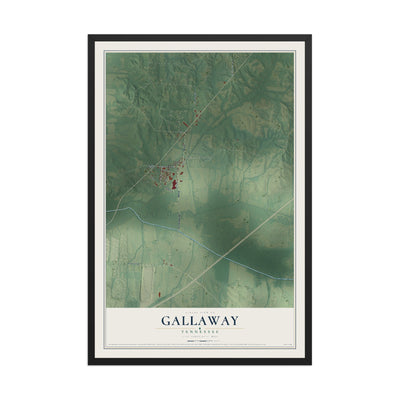 Map of Gallaway, Tennessee, 12 x 18 inch print in a black wood frame