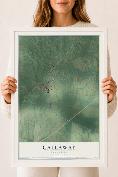 Map of Gallaway, Tennessee, 18 x 24 inch print in a white wood frame