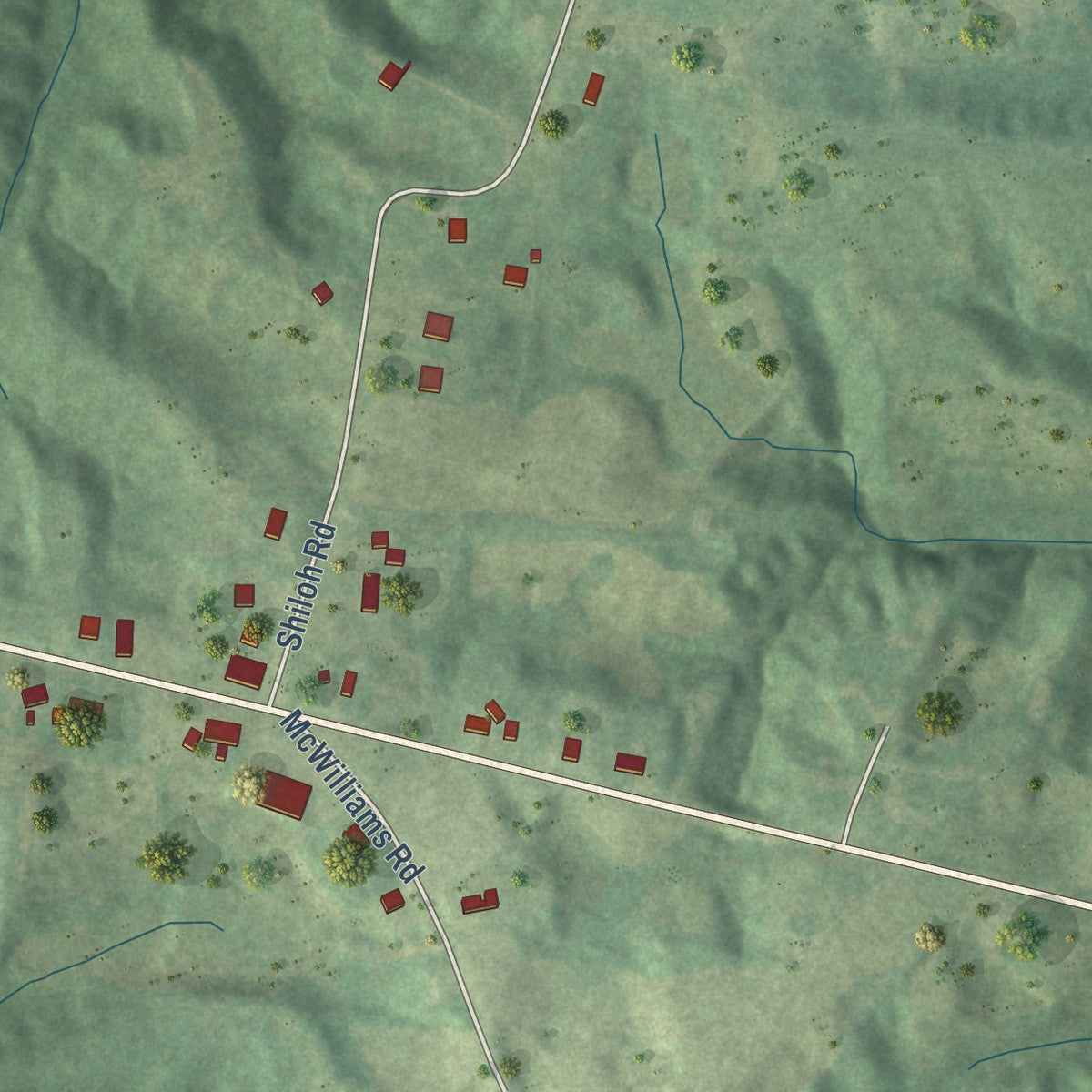 Second close-up of the map of Garland, Tennessee print showing more streets and buildings