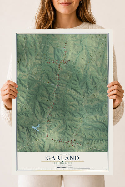 Map of Garland, Tennessee, 18 x 24 inch unframed archival matte print