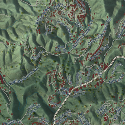 Second close-up of the map of Gatlinburg, Tennessee print showing more streets and buildings