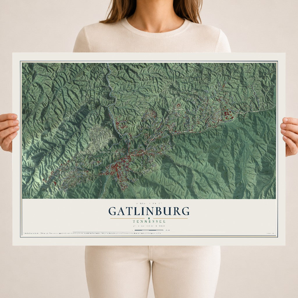 Map of Gatlinburg, Tennessee, 18 x 24 inch unframed archival matte print
