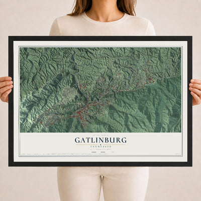 Map of Gatlinburg, Tennessee, 18 x 24 inch print in a black wood frame